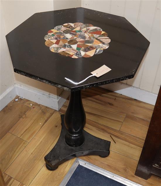 A Victorian octagonal marble table, with specimen marble and fossil top W.55cm